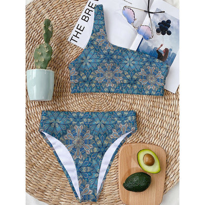 Boho Chic Mandala Floral Print One Shoulder Bikini Top