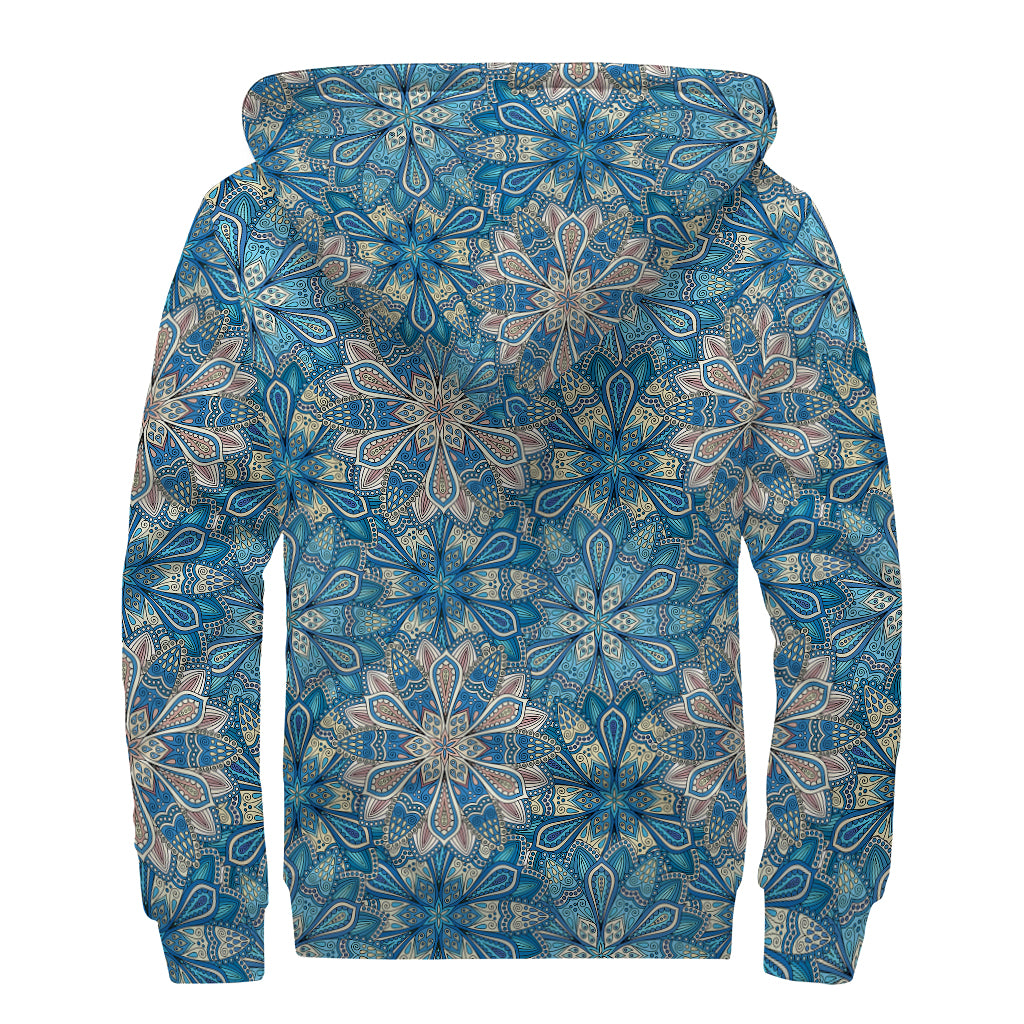 Boho Chic Mandala Floral Print Sherpa Lined Zip Up Hoodie