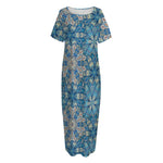 Boho Chic Mandala Floral Print Short Sleeve Long Nightdress
