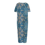 Boho Chic Mandala Floral Print Short Sleeve Long Nightdress