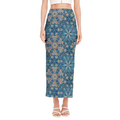 Boho Chic Mandala Floral Print Side Slit Maxi Skirt