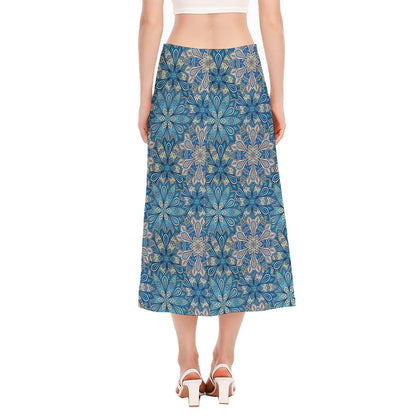 Boho Chic Mandala Floral Print Side Slit Midi Skirt