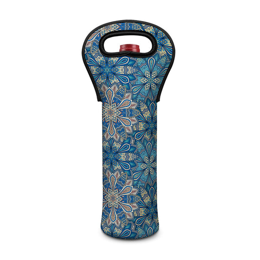 Boho Chic Mandala Floral Print Single Neoprene Wine Tote