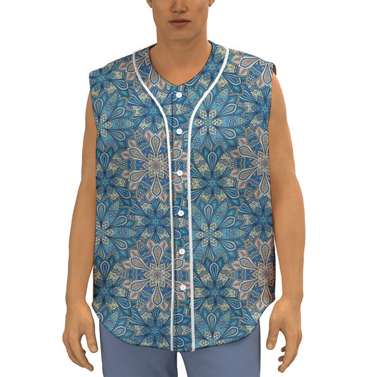 Boho Chic Mandala Floral Print Sleeveless Baseball Jersey
