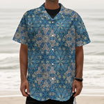 Boho Chic Mandala Floral Print Textured Short Sleeve Shirt