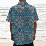 Boho Chic Mandala Floral Print Textured Short Sleeve Shirt