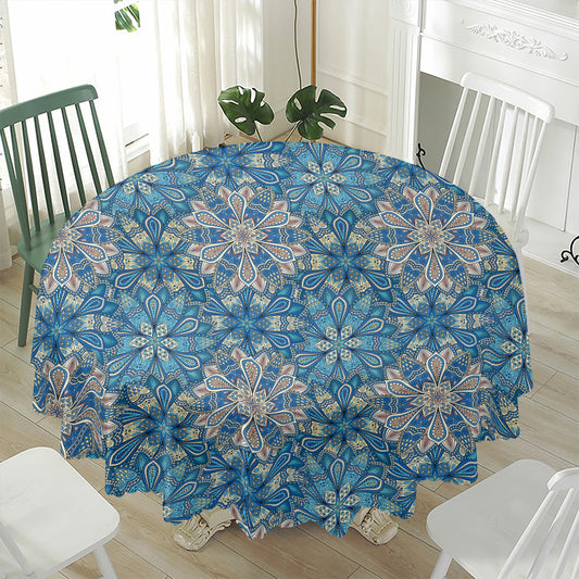 Boho Chic Mandala Floral Print Waterproof Round Tablecloth