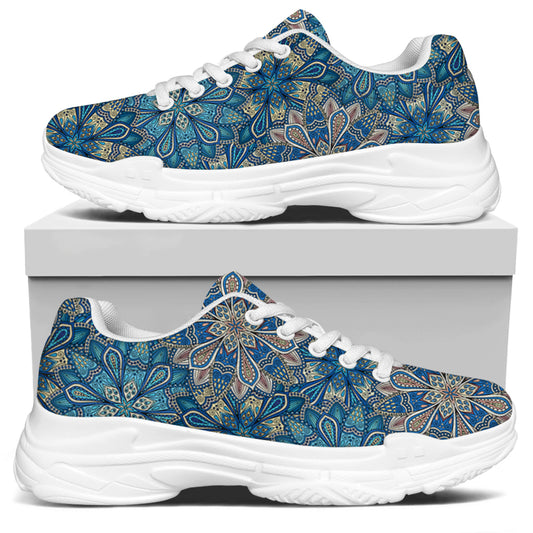 Boho Chic Mandala Floral Print White Chunky Shoes