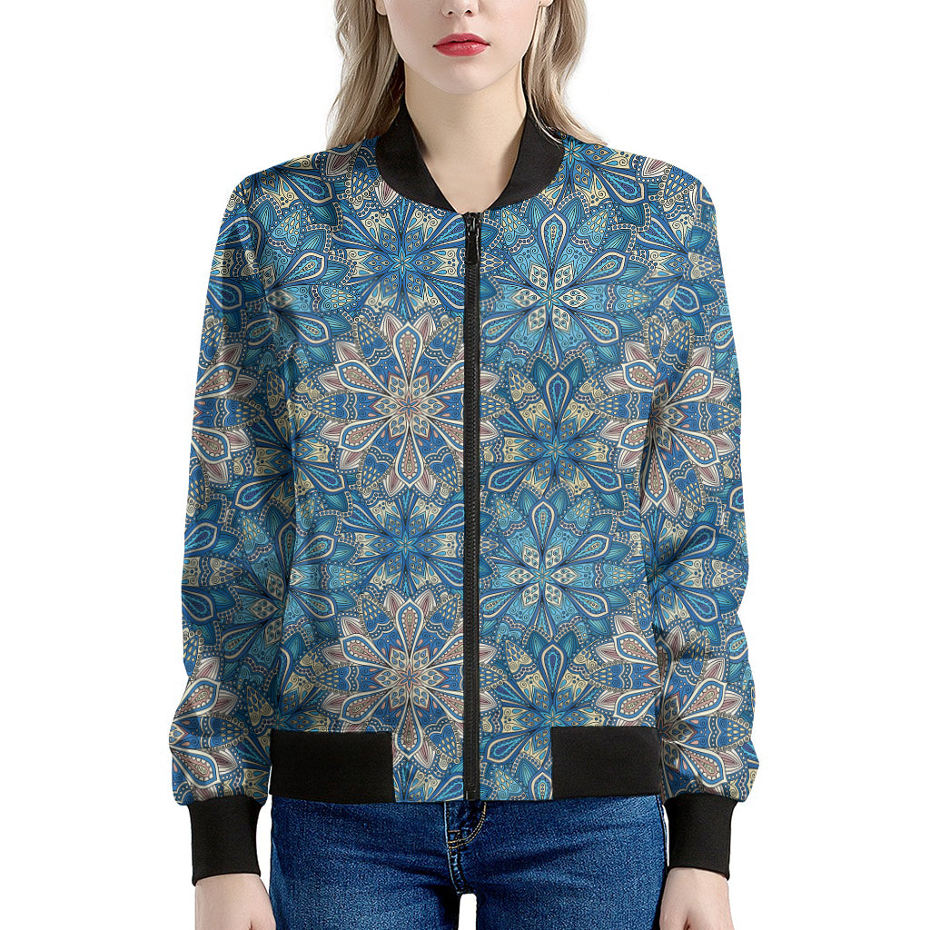 Boho Chic Mandala Floral Print Women's Bomber Jacket