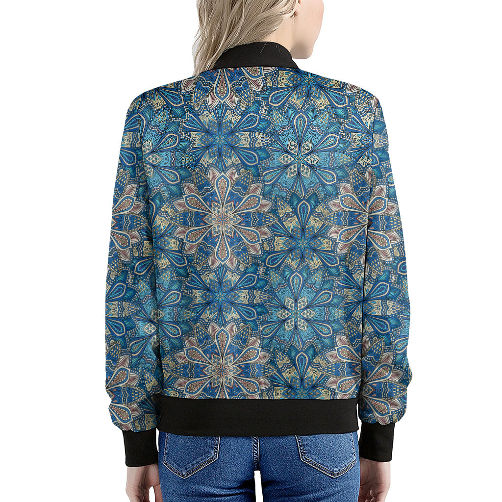 Boho Chic Mandala Floral Print Women's Bomber Jacket