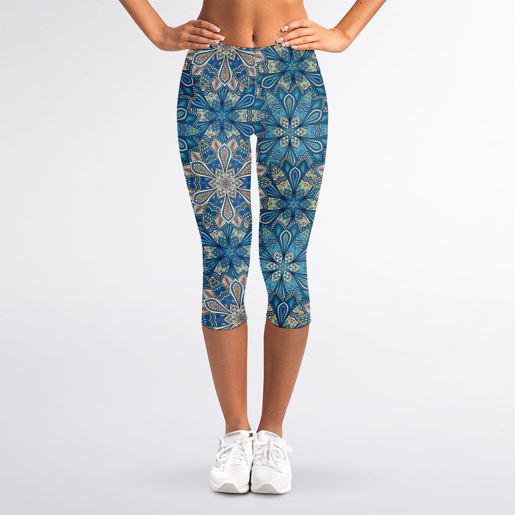 Boho Chic Mandala Floral Print Women's Capri Leggings