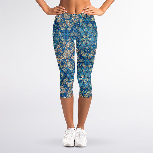 Boho Chic Mandala Floral Print Women's Capri Leggings
