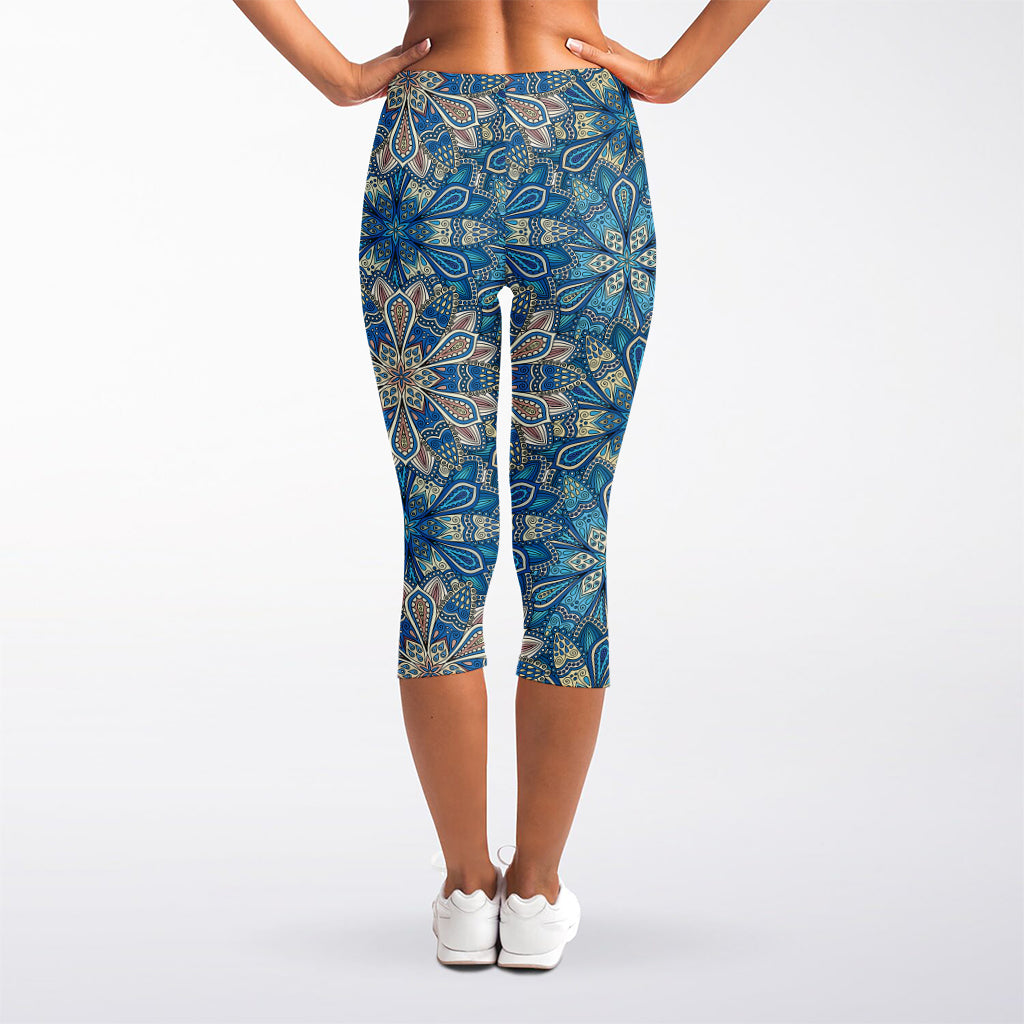 Boho Chic Mandala Floral Print Women's Capri Leggings