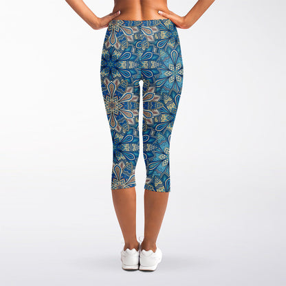 Boho Chic Mandala Floral Print Women's Capri Leggings