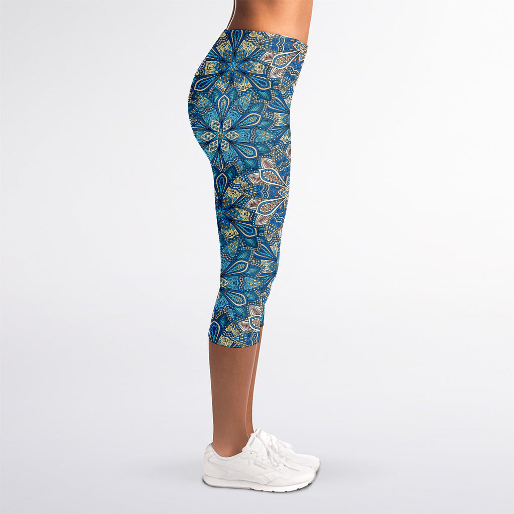 Boho Chic Mandala Floral Print Women's Capri Leggings