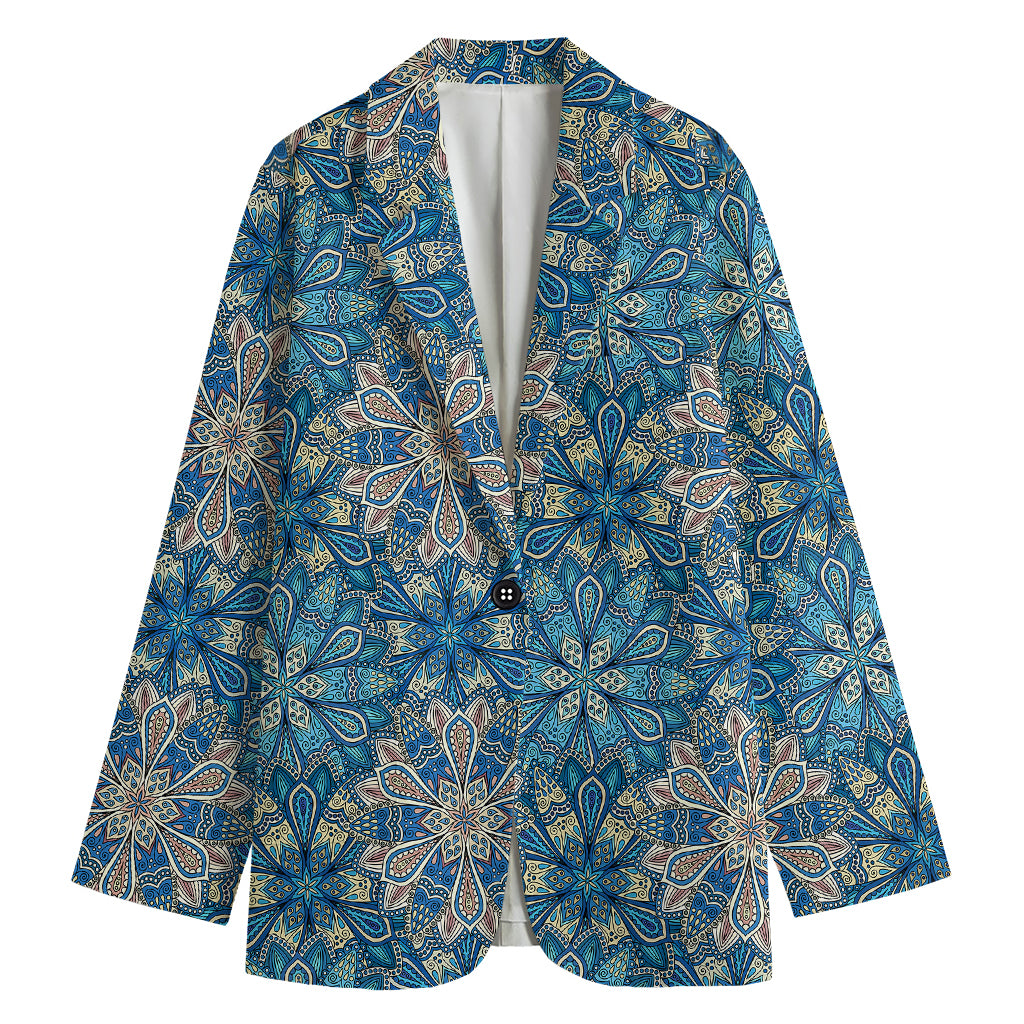 Boho Chic Mandala Floral Print Women's Cotton Blazer