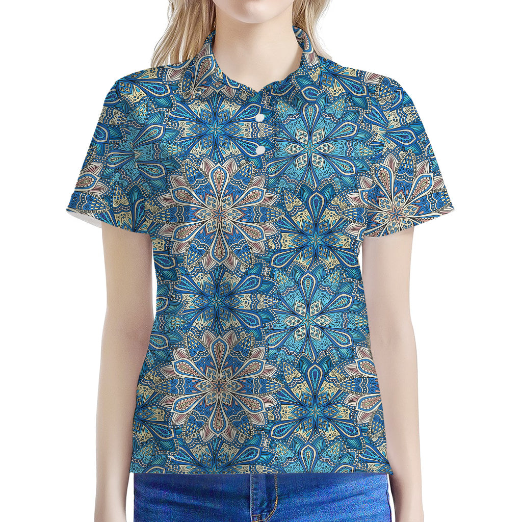 Boho Chic Mandala Floral Print Women's Polo Shirt