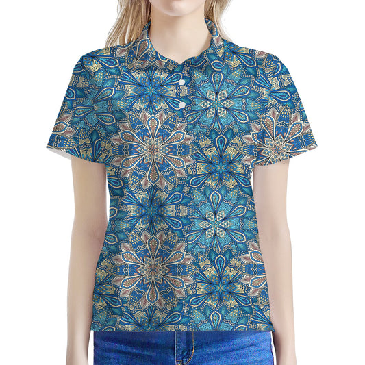 Boho Chic Mandala Floral Print Women's Polo Shirt