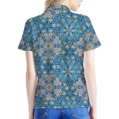 Boho Chic Mandala Floral Print Women's Polo Shirt