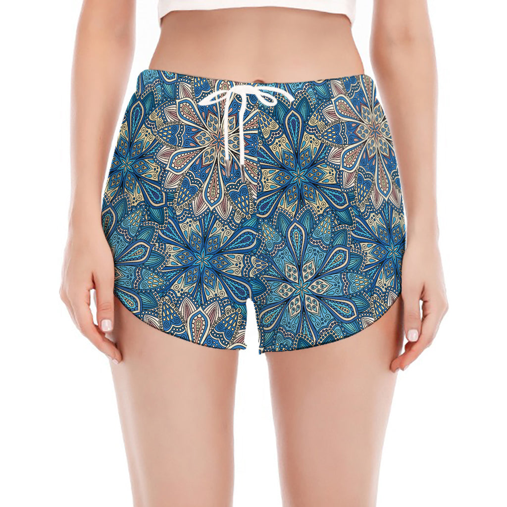 Boho Chic Mandala Floral Print Women's Split Running Shorts
