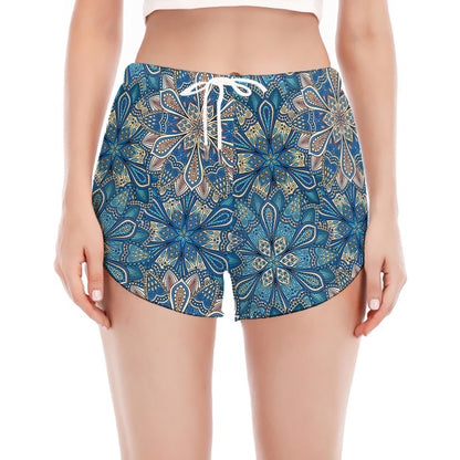 Boho Chic Mandala Floral Print Women's Split Running Shorts