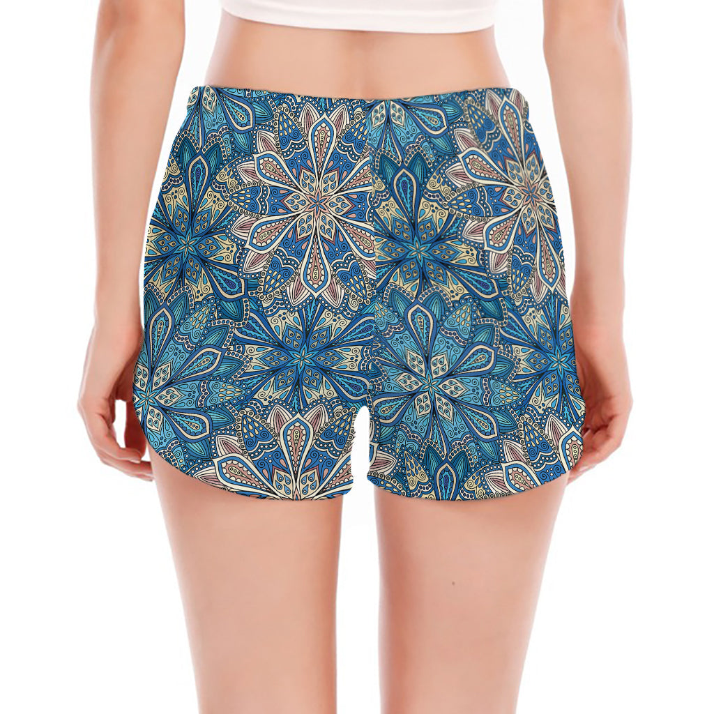 Boho Chic Mandala Floral Print Women's Split Running Shorts