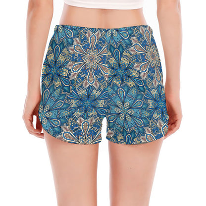 Boho Chic Mandala Floral Print Women's Split Running Shorts
