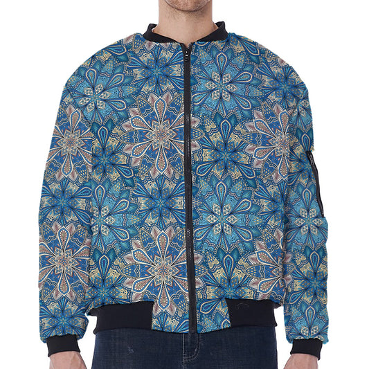 Boho Chic Mandala Floral Print Zip Sleeve Bomber Jacket