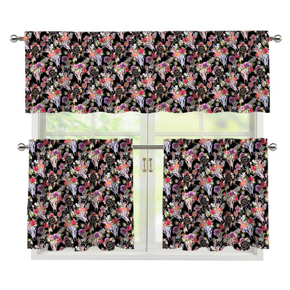 Boho Deer Skull Pattern Print 3 Piece Kitchen Curtains