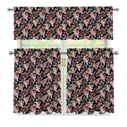 Boho Deer Skull Pattern Print 3 Piece Kitchen Curtains