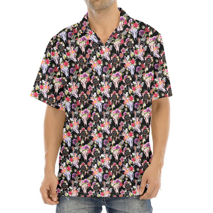Boho Deer Skull Pattern Print Aloha Shirt