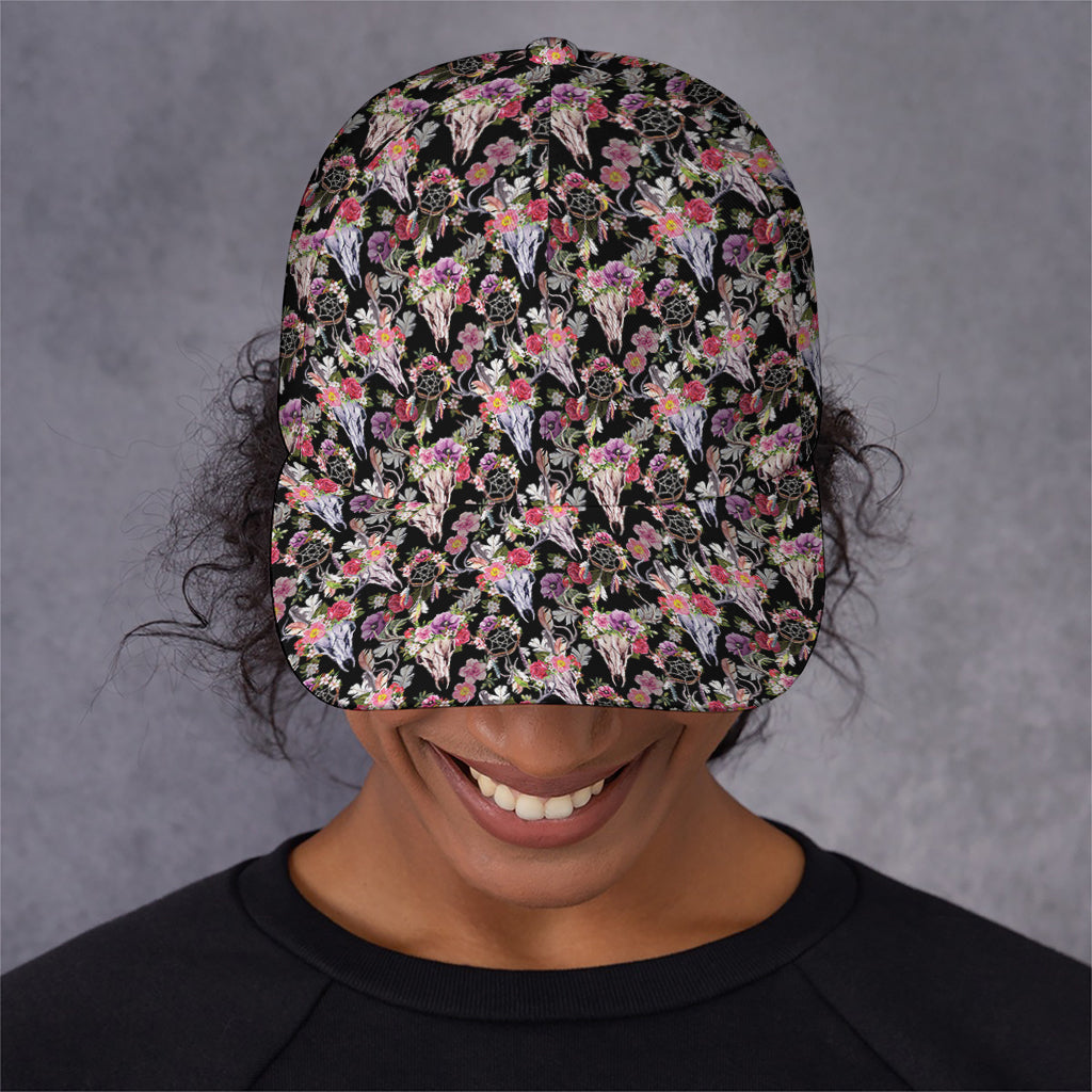 Boho Deer Skull Pattern Print Baseball Cap