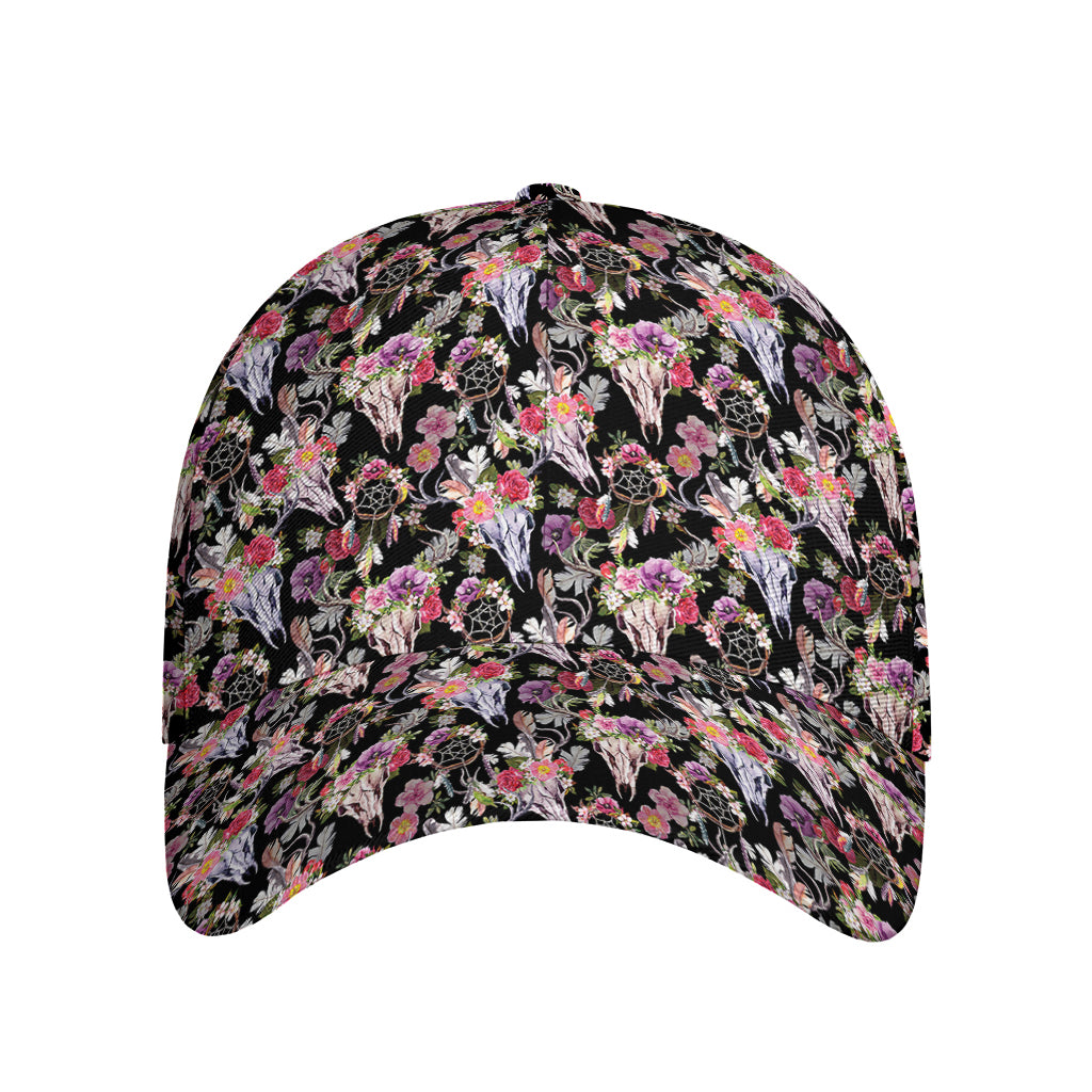 Boho Deer Skull Pattern Print Baseball Cap