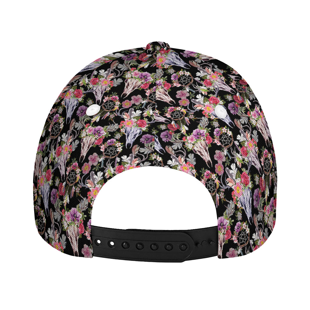 Boho Deer Skull Pattern Print Baseball Cap