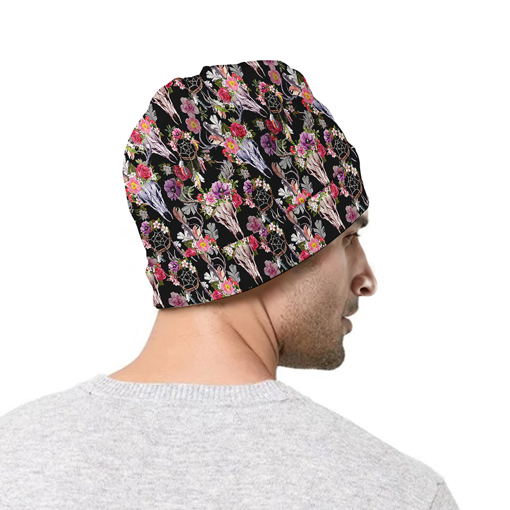 Boho Deer Skull Pattern Print Beanie