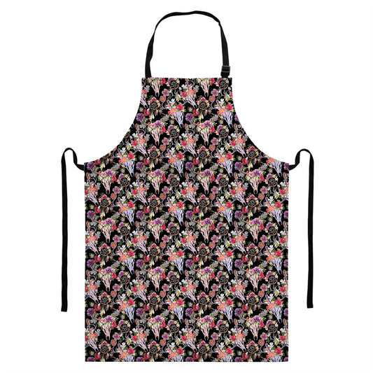 Boho Deer Skull Pattern Print Bib Apron With Pocket