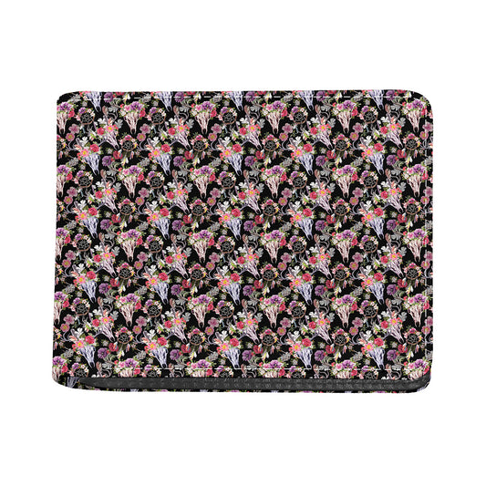 Boho Deer Skull Pattern Print Bifold Wallet