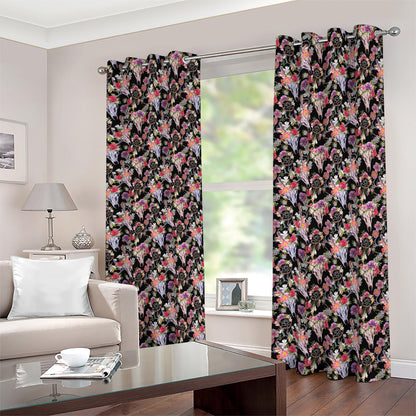 Boho Deer Skull Pattern Print Blackout Grommet Curtains