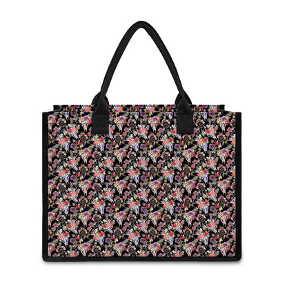 Boho Deer Skull Pattern Print Canvas Tote Bag