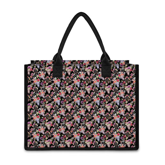Boho Deer Skull Pattern Print Canvas Tote Bag