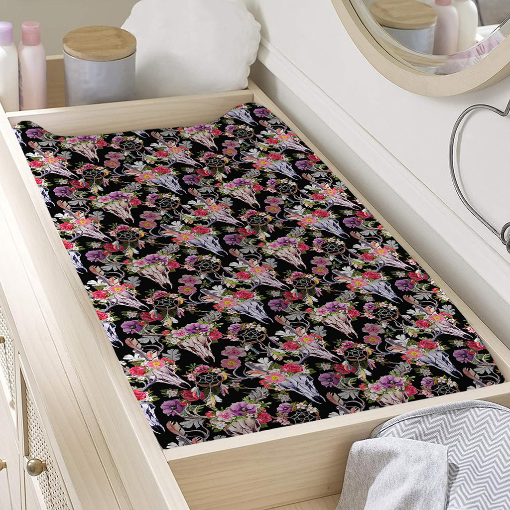 Boho Deer Skull Pattern Print Changing Pad Cover
