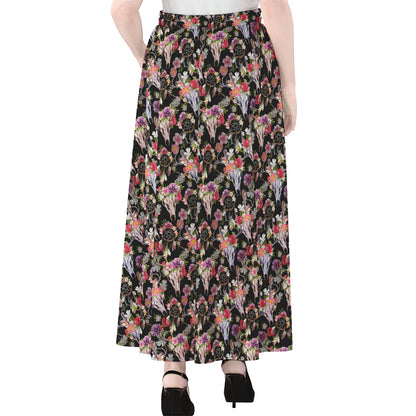 Boho Deer Skull Pattern Print Chiffon Maxi Skirt