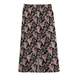 Boho Deer Skull Pattern Print Cotton Front Slit Maxi Skirt