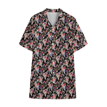 Boho Deer Skull Pattern Print Cotton Hawaiian Shirt