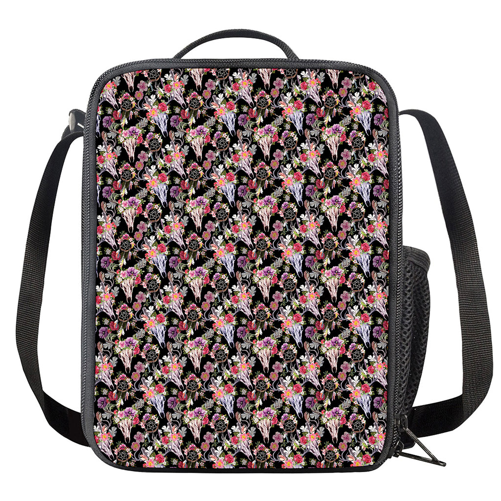 Boho Deer Skull Pattern Print Crossbody Lunch Bag