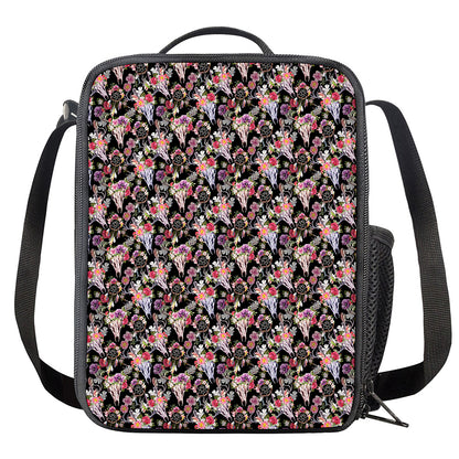 Boho Deer Skull Pattern Print Crossbody Lunch Bag