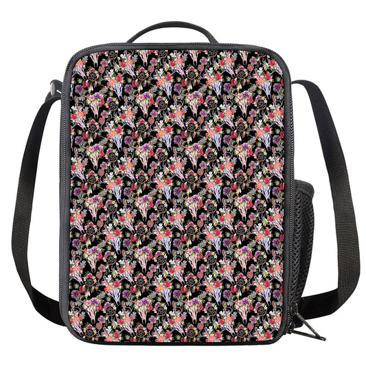 Boho Deer Skull Pattern Print Crossbody Lunch Bag