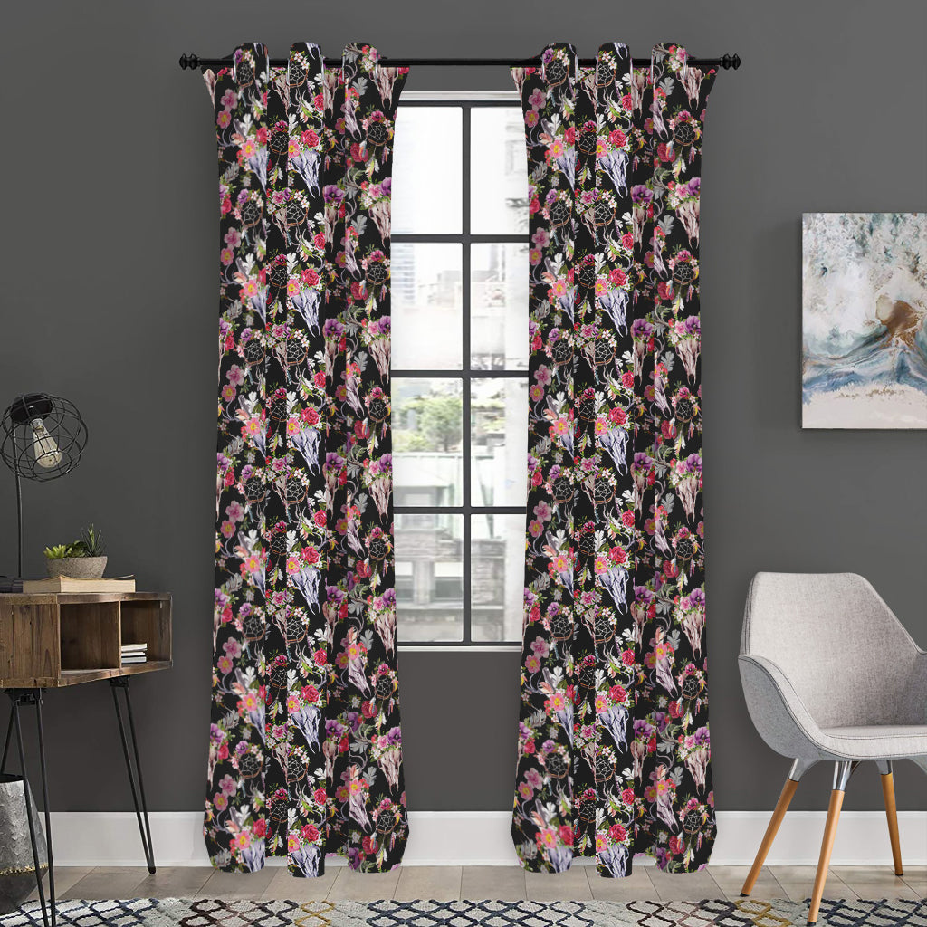 Boho Deer Skull Pattern Print Curtain