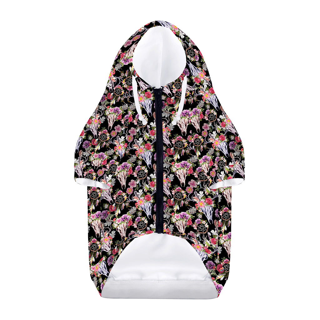 Boho Deer Skull Pattern Print Dog Zip Up Hoodie