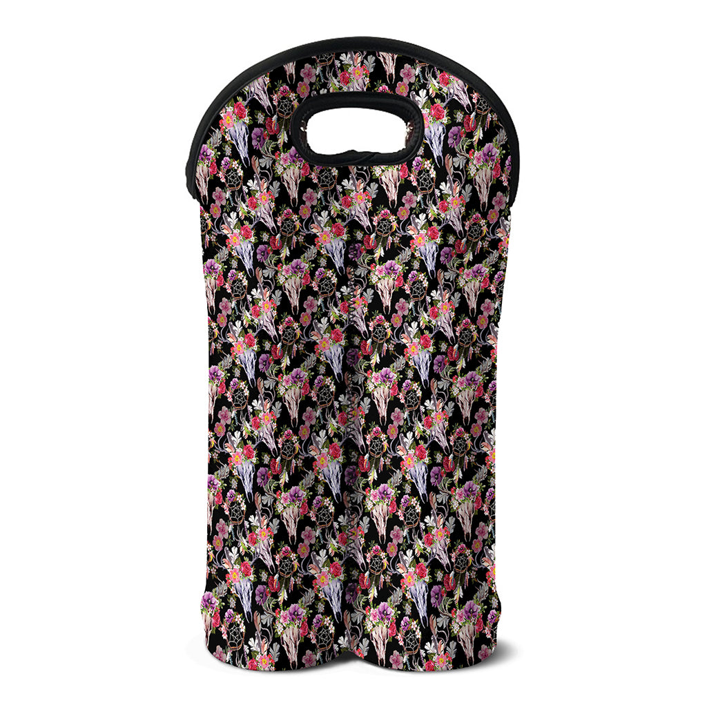 Boho Deer Skull Pattern Print Double Neoprene Wine Tote
